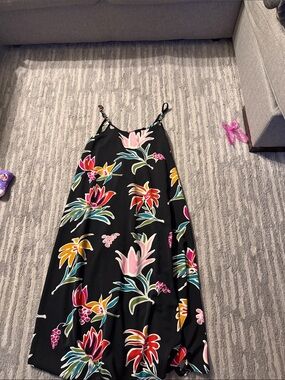 Molly Bracken Black Slip Dress with Multicolor Floral Print